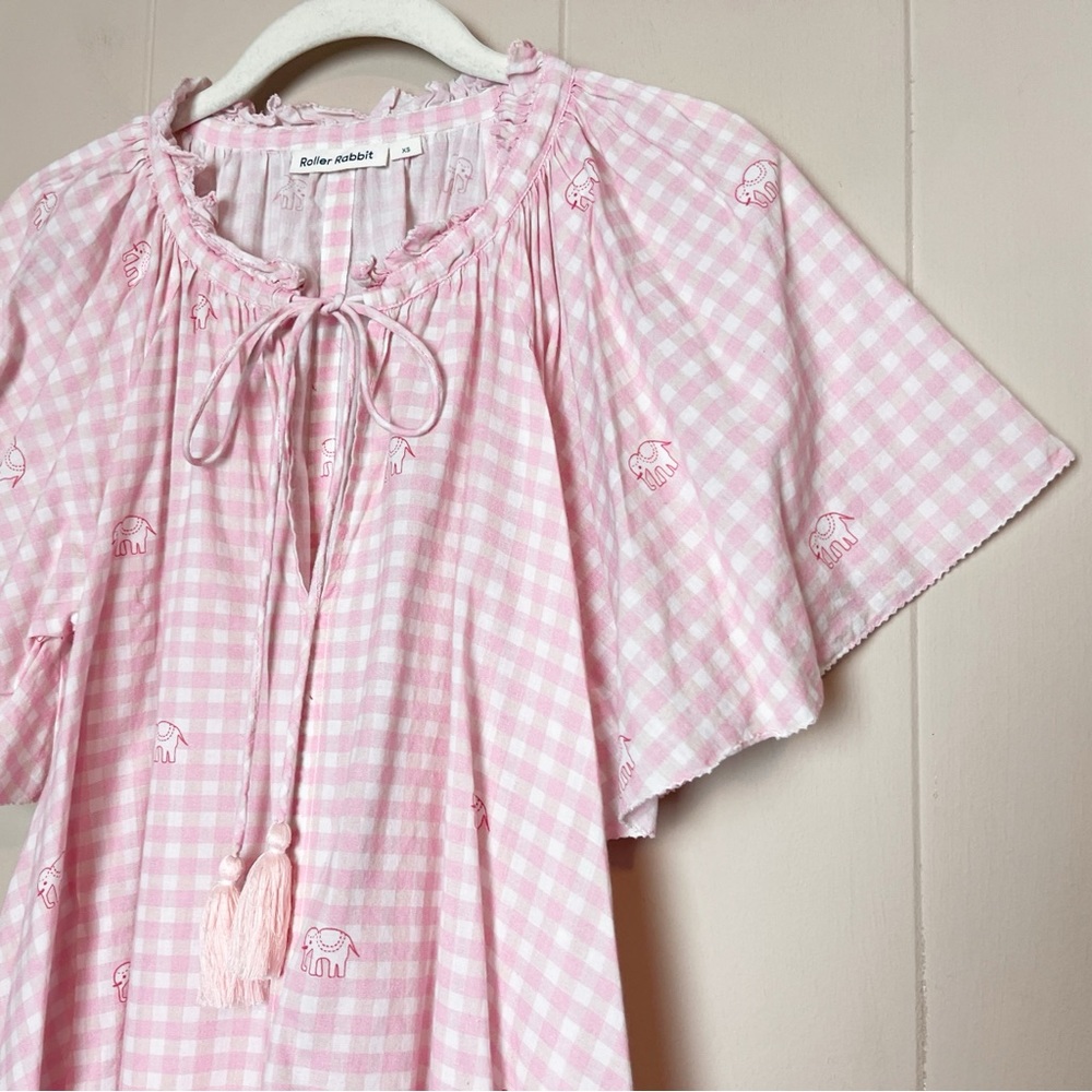 Roller Rabbit Hathi Gingham Temmy‎ Dress XS Pink elephant swim beach coverup - Picture 3 of 13